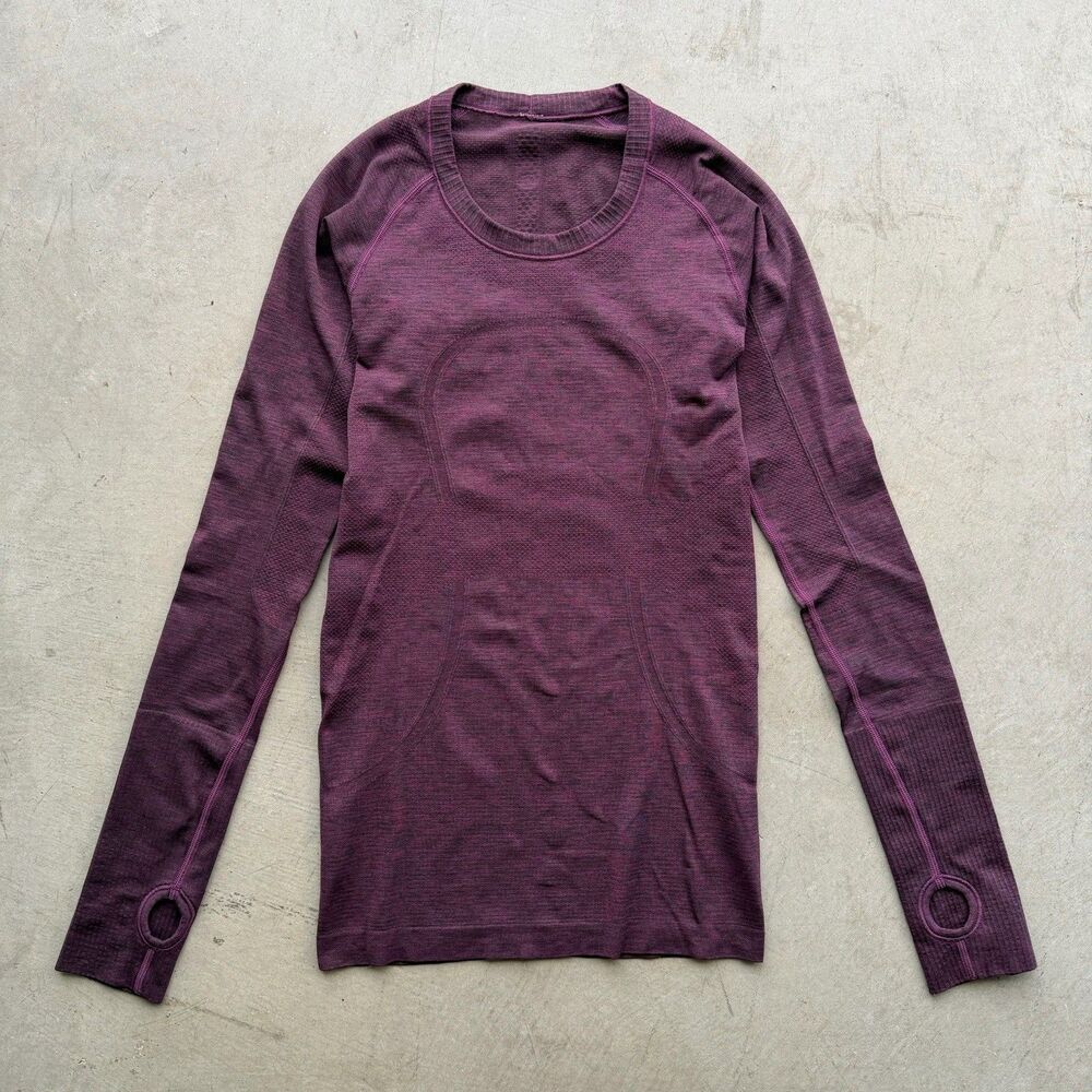 Lululemon Swiftly Tech Womens 4 Shirt Long Sleeve Crew Purple Thumbhole Gym Run